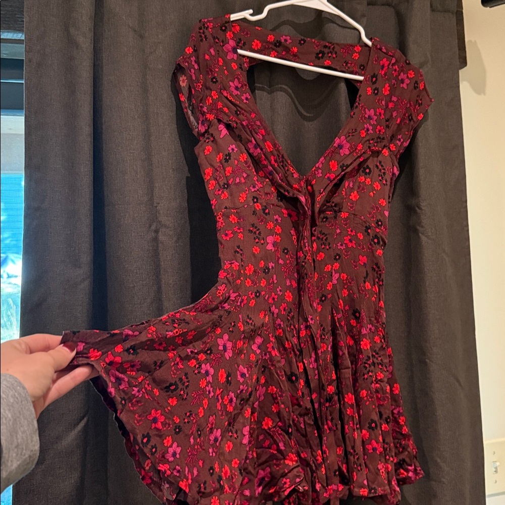Free People Floral Red and Pink Dress